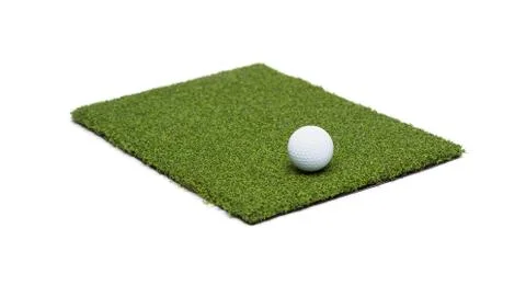 Golf Ball Resting on Section of Artificial Turf Grass On White Background. Stock Photos