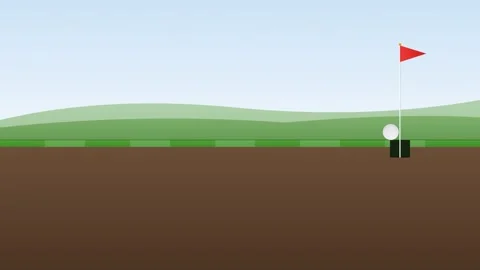 Golf ball rolling on green grass into a hole with a red flag. 4K 3D Render Video stock 344845884