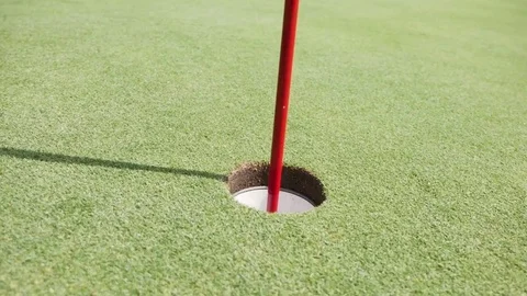 Golf ball rolling into hole POV Video stock 82318861