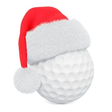 Golf ball with Santa Claus red Christmas hat. 3D rendering Stock Illustration