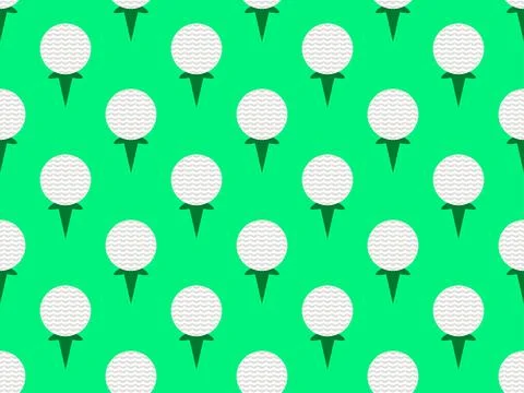 Golf ball seamless pattern. Golf balls on a stand on a green background. Go.. Stock Illustration