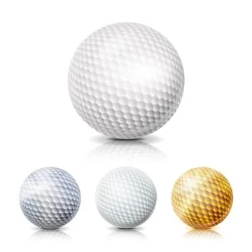 Golf Ball Set. 3D Realistic Vector Illustration. White, Gold, Gray. Isolated On Stock Illustration