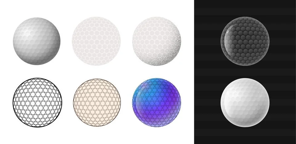Golf ball set vector collection with different styles. Detailed Golf icons .. Stock Illustration