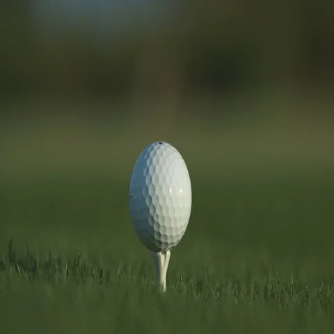 Golf ball standing on a tee before impact Stock Footage 69329343