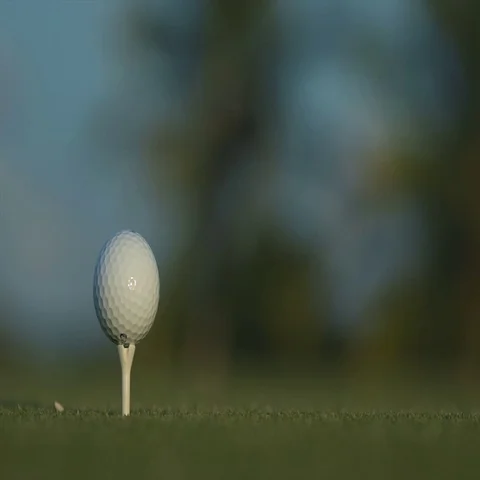 Golf ball standing on a tee before impact Stock Footage 69329444