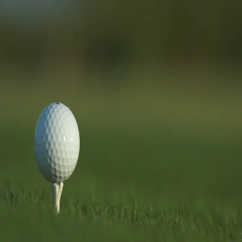 Golf ball standing on a tee before impact Stock Footage 69329886