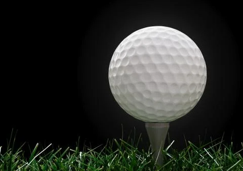 Golf ball with tee in the grass on black background Stock Illustration