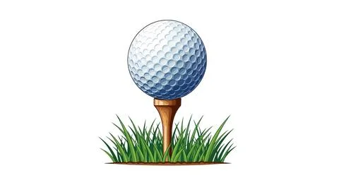 Golf Ball on Tee with Grass, Ready for a Swing Stock Illustration