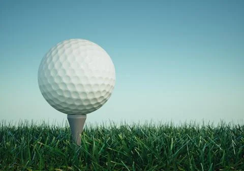 Golf ball with tee in the grass on sky background Stock Illustration