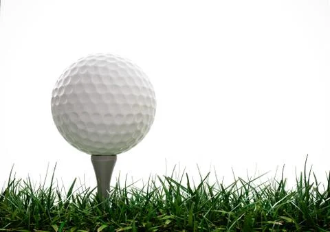 Golf ball with tee in the grass on white background Stock Illustration