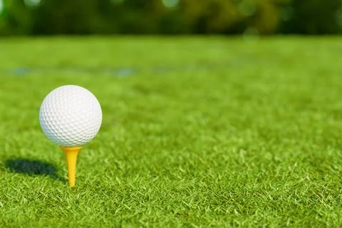 A golf ball on a tee, ready for play on a sunny day. Illustrazione stock