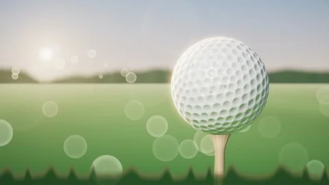 Golf Ball on Tee Spinning Macro at Sunrise Seamless Loop Видео 347279944