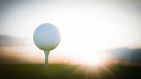 Golf ball on tee at sunset awaits the perfect drive Stock Illustration