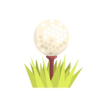 Golf ball on a tee tee in green grass, golf sport equipment cartoon vector Stock Illustration