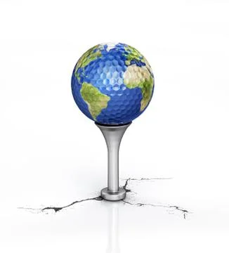 Golf ball with the texture of Earth, placed on tee. Stock Illustration