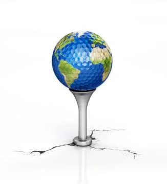 Golf ball with the texture of planet Earth placed on a tee. Stock Illustration