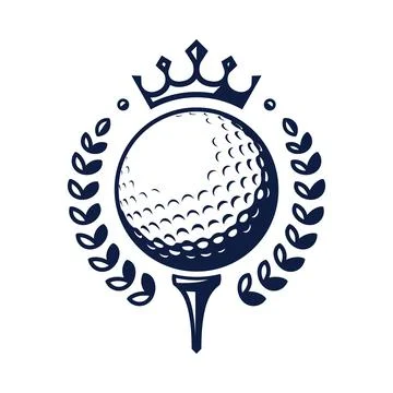 Golf ball vector logo. Golf ball on tee with wreath and crown. Stock Illustration