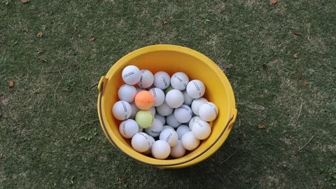 Golf balls in a bucket Stock Footage 170806897