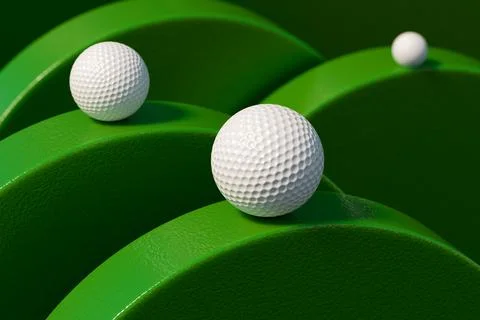 Golf balls on a green surface, showcasing a vibrant environment. Illustrazione stock