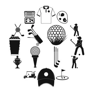 Golf black simple icons set Stock Illustration