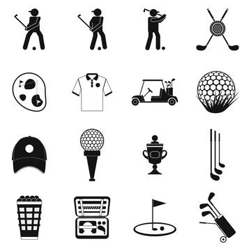 Golf black simple icons set Stock Illustration