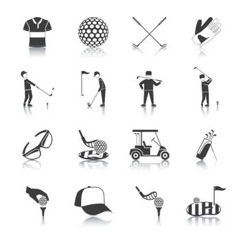 Golf Black White Icons Set Stock Illustration