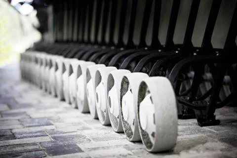 Golf buggies in a row. Stock Photos
