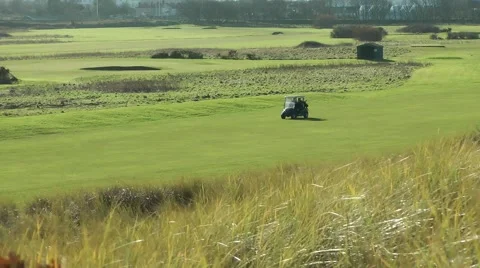 Golf buggy on links golf course Stock Footage 47096471