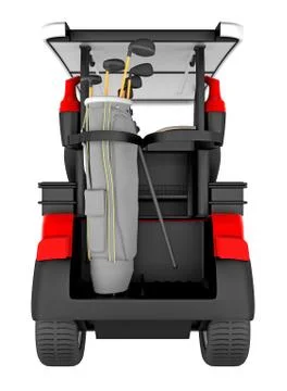 Golf car back view isolated on white. 3D rendering Stock Illustration
