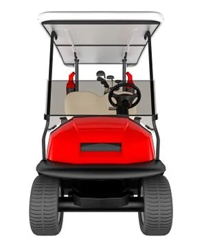 Golf car front view isolated on white. 3D rendering Stock Illustration