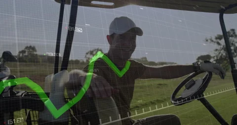 Golf cart driver moving lever looking left activating data grid graph showing Stock Footage 312100185