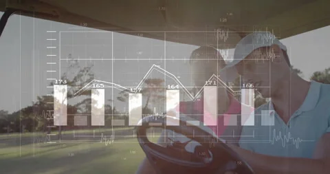 In golf cart, golfers analyzing data cha... | Stock Video | Pond5