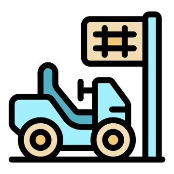 Golf cart passing under checkpoint flag on golf course Stock Illustration