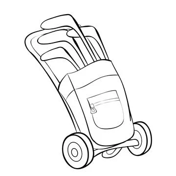 Golf cart sketch, coloring book, isolated object on white background, vector  Stock Illustration