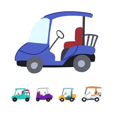 Golf cart vector illustration set for leisure travel Illustrazione stock