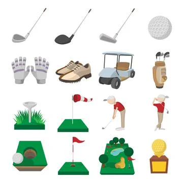 Golf cartoon icons set Stock Illustration