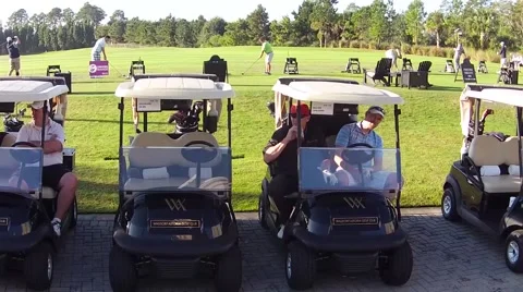 Golf Carts and Driving range A take  Stock Footage 64051712