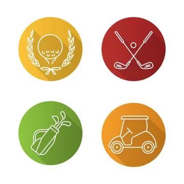 Golf championship flat linear long shadow icons set Illustrazione stock