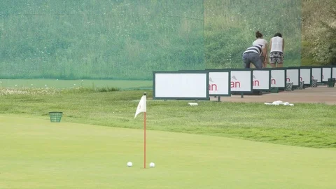 Golf chip and pitch training area. 10.08.2017. Kyiv. Ukraine. Stock Footage 78777653