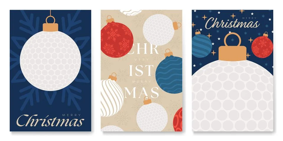 Golf Christmas and New Year cards. Set of modern Christmas posters. Flat xm.. Stock Illustration
