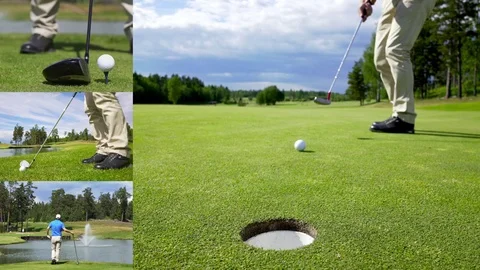 Golf clips mounted together in a collage. Business golf concept. Stock Footage 76952712