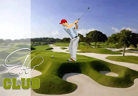 Golf club field. Colored vector 3d illustration for designers Stock Illustration