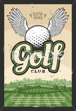 Golf Club Poster With Winged Sport Ball