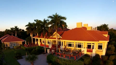 Golf Country Club Aerial at Sunset Stock Footage