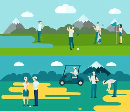 Golf course 2 flat banners composition Stock Illustration