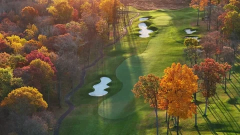 Golf Course from an Aerial View with Fall Colors Stock Footage 254793447