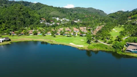 Golf course among palm trees. Drone video. Video stock 272460327