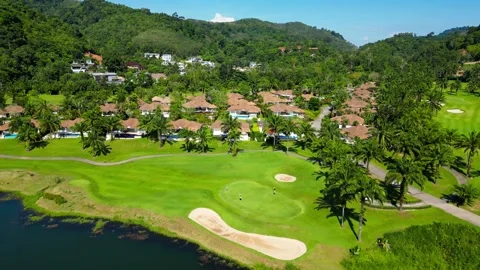 Golf course among palm trees. Drone video Video stock 272460328