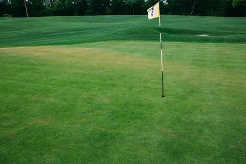 Golf course and golf flag Fotos de archivo