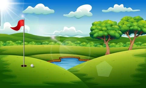 Golf course with beautiful landscape Stock Illustration